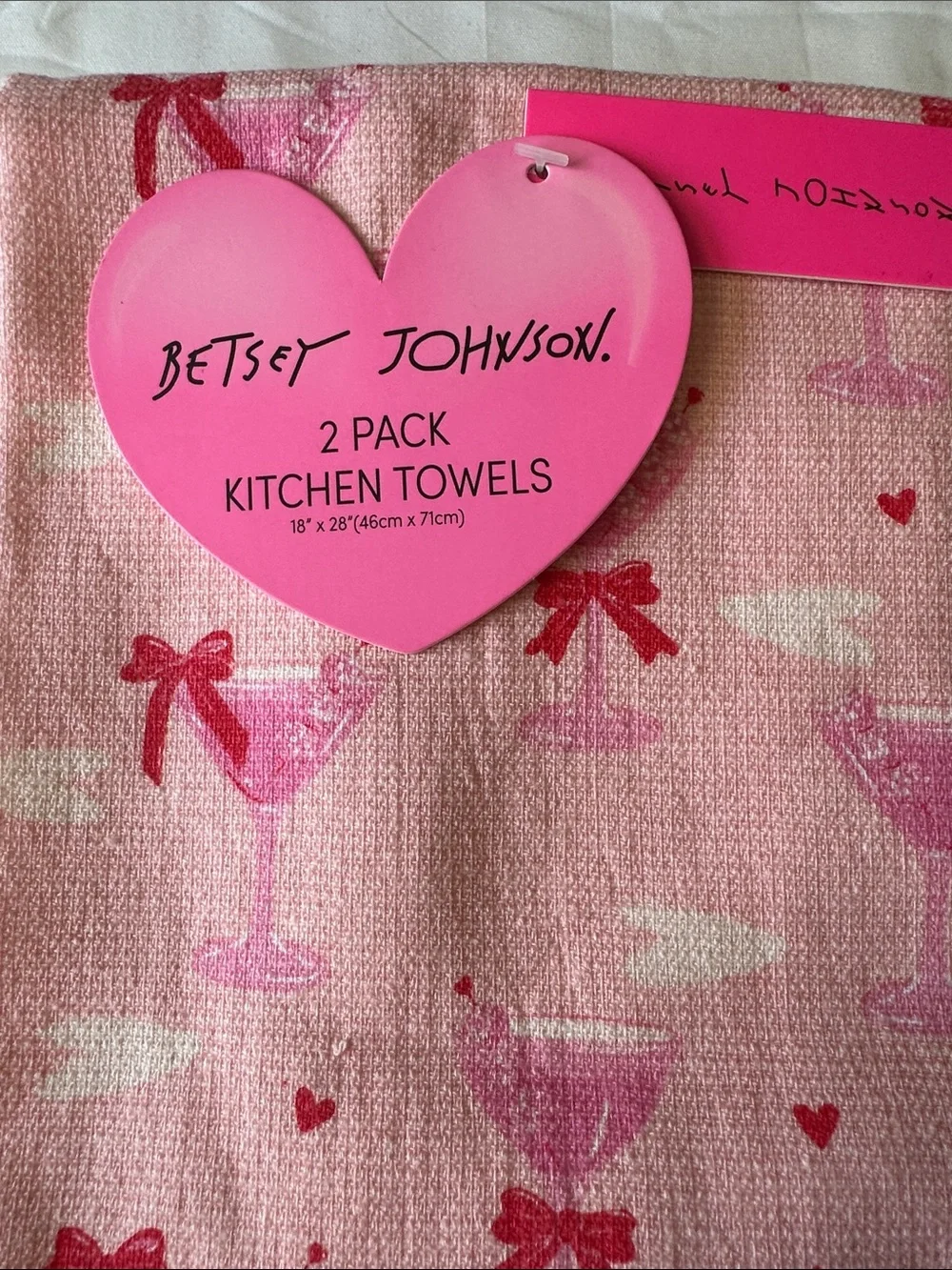 Betsey Johnson Martini Kitchen Towels 2 Pack Pink Valentine